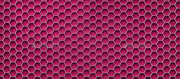 Pink grass soccer field with hexagonal goal pattern background
