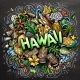 Hawaii Chalk Board Cartoon Doodle Illustration