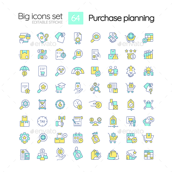 Purchase planning RGB color icons pack