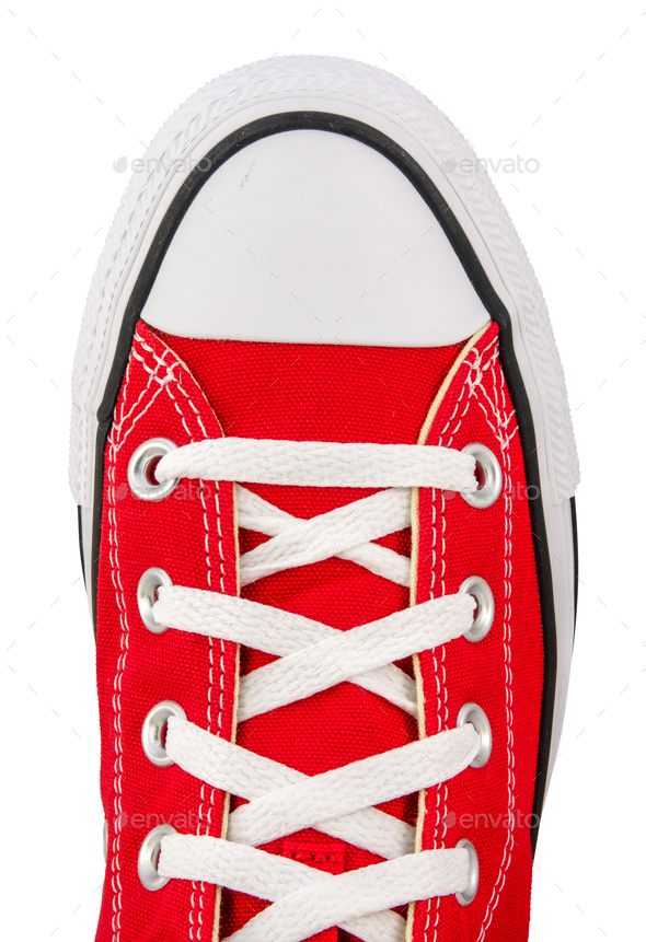 Isolated Top View Of A Retro Red Sneaker - Stock Photo - Images