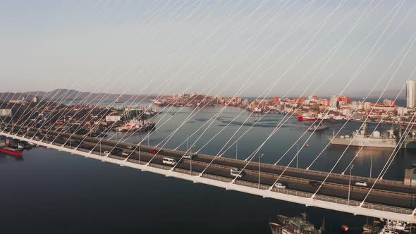 Closeup Aerial View From a Drone of a City with Hills at Sunrise alt