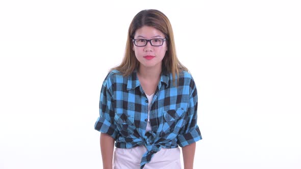 Happy Young Asian Hipster Woman Getting Good News alt