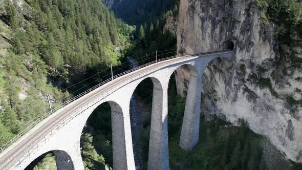 Aerial View of the Landwasser Viaduct in the Swiss Alps at Summer alt