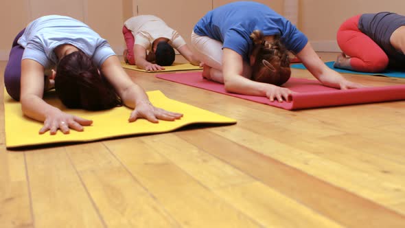 Group of people performing yoga alt