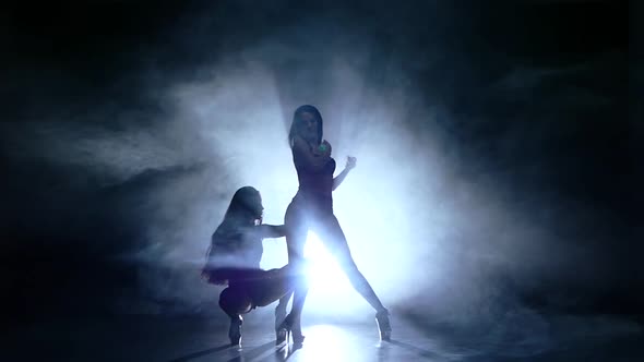 Sexy Woman Striptease Dancer in Erotic Show. Slow Motion, Smoke alt