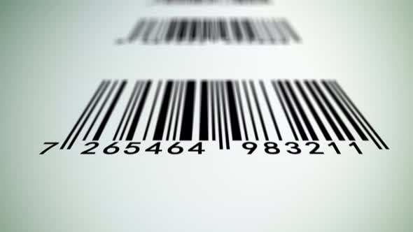 Barcode scanner animation of retail consumer good being sold on the market. alt