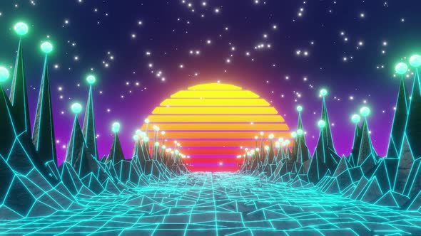 80's Abstract Retro Futuristic Background With Magic Ball On The Top Of Mountain alt