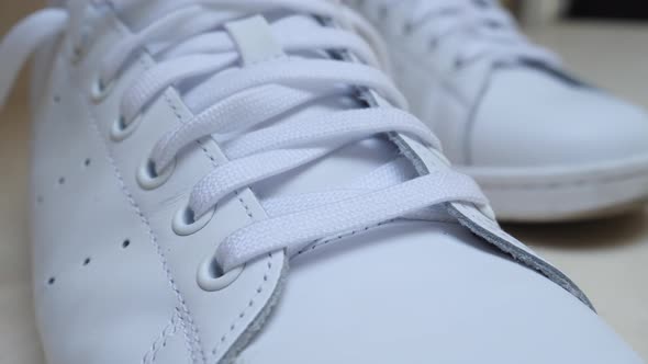 White Leather Sneakers with Laces
