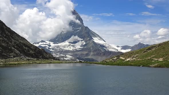 Timelapse of Scenic View on Snowy Matterhorn Peak and Lake Stellisee