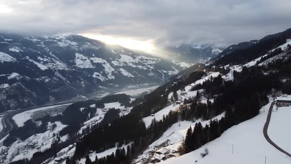 Austrian Alps Cold Mountain Top Snow Mountains Peaks Landscape Drone Aerial Flight Drone Flyover the