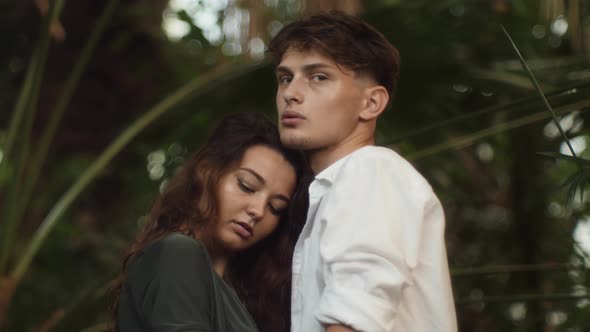 Romantic Couple in Love Standing in the Tropical Jungle alt