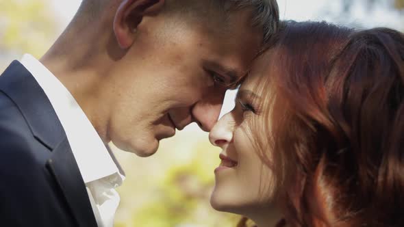 Groom with Bride in the Forest Park. Wedding Couple. Happy Family alt