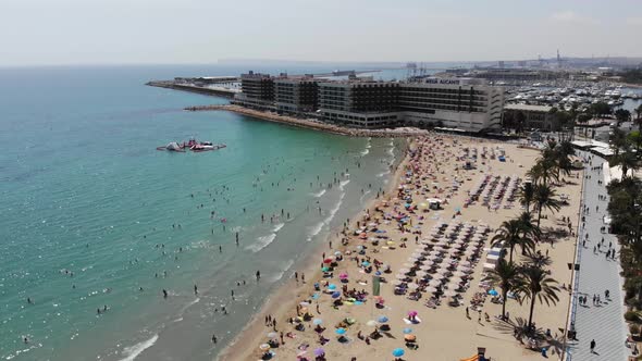 Aerial footage of the stunning beach at Alicante in Spain alt
