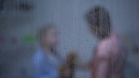 Mother Calming Down Little Girl With Teddy Bear, Waking Up From Nightmare, Hugs alt