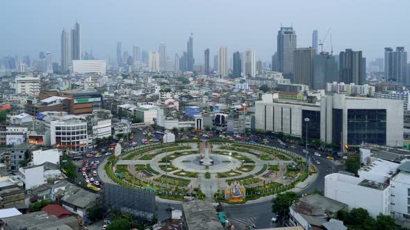 Wongwian Yai roundabout. Aerial view of highway junctions in Bangkok, Thailand.