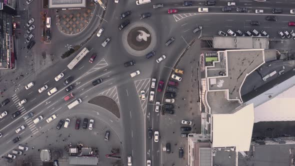 Top Down View of Roundabout Late Evening Overhead Aerial Drone Flight alt