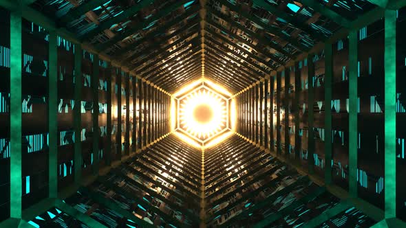 Flight in abstract sci-fi tunnel seamless loop. Futuristic motion graphics