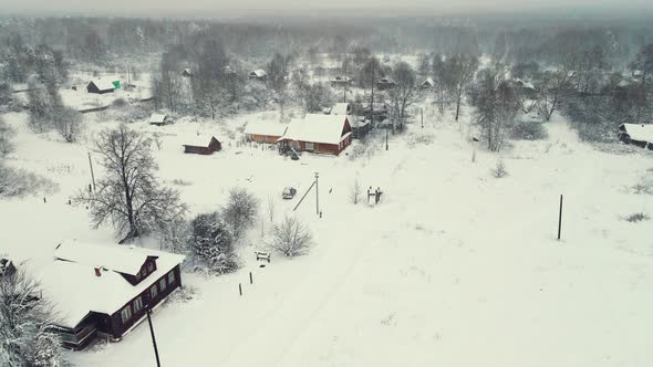 Rural Street with Rustic Wooden Houses Fabulous Winter Landscape alt