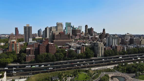 Aerial Fly Over of Brooklyn Rooftops with Beautiful Brooklyn Apartments alt