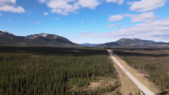 Aerial View Of Highway and Mountains Near Nordegg Alberta Canada alt