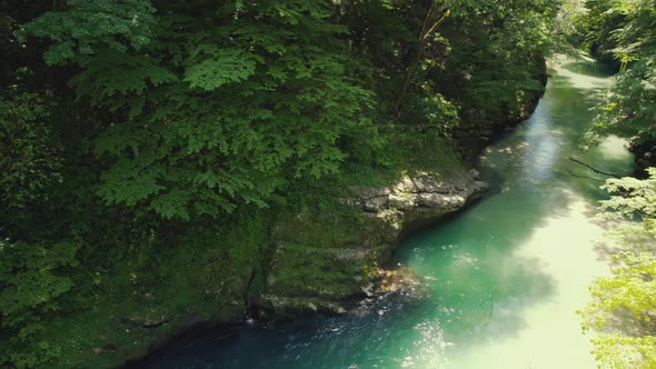Aerial Shot of the River in the Canyon Georgia Europe alt