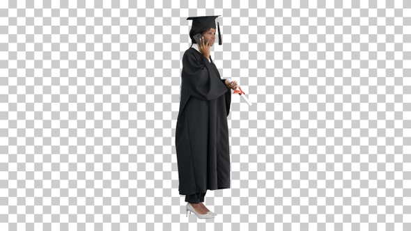 African American female student in graduation, Alpha Channel alt