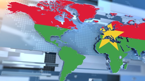 Burkina Faso Flag Inside The Shape Of World Map Transition alt