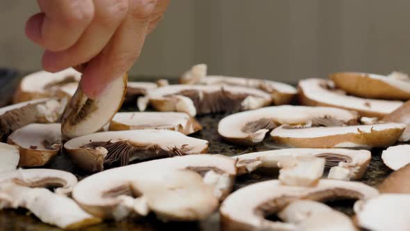 Champignon Mushrooms Are Fried On Grill alt