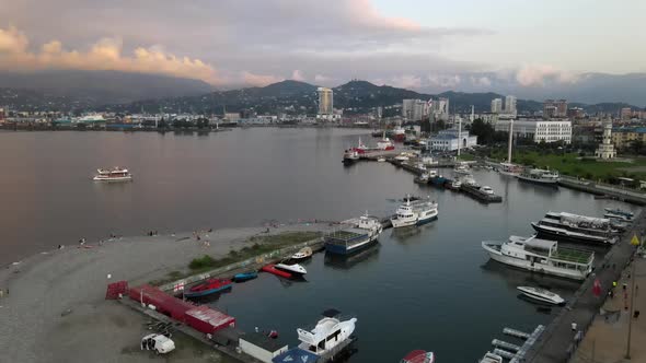 Aerial view of International Marine Station pier in Batumi city. Georgia alt