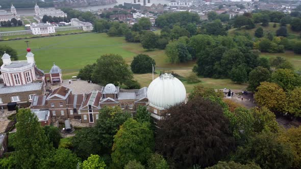 Drone Footage From the Royal Observatory in Greenwich Park on a Cloudy Rainy Day