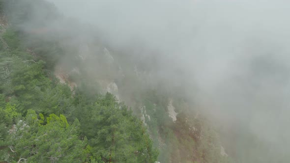 Panorama View on Tahtali Mountains From Moving Cabin of Cable Road Olympos Teleferik. Kemer, Turkey. alt