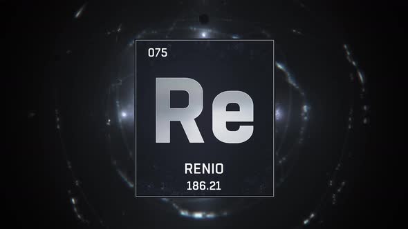 Rhenium as Element 75 of the Periodic Table on Silver Background in Spanish Language