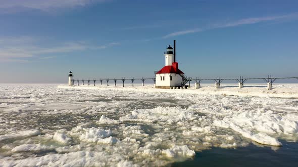 St. Joseph Lighthouse fly by drone 4K alt