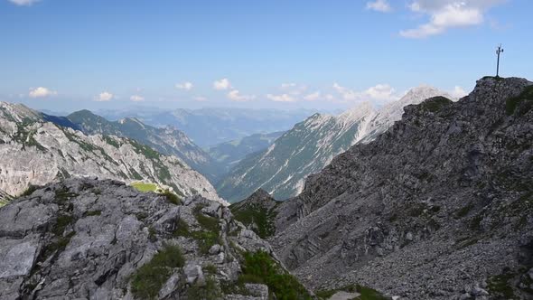 Mountain of the alps at Austria, Liechtenstein under a blue sky. Cameraement up offering a panoramic alt