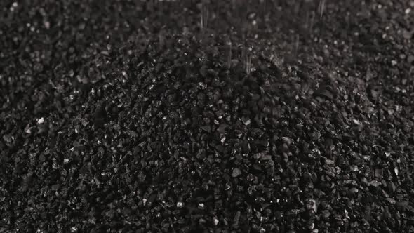 Sprinkling Black Coconut Charcoal Closeup Slomo Activated Carbon Small Fraction