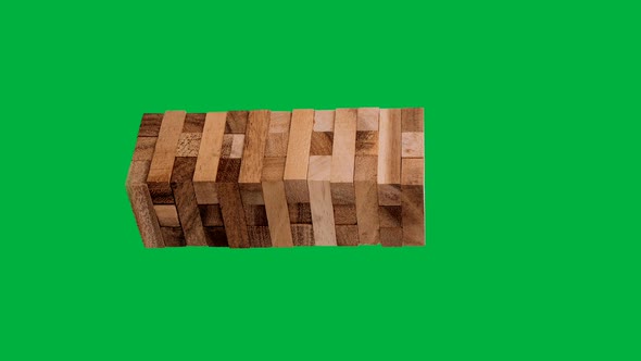 Stop motion animation Game with wooden blocks on chroma key green screen