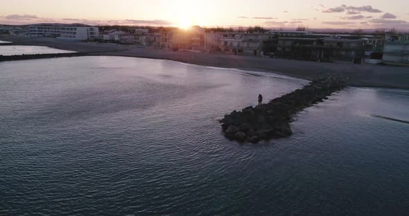 Beautiful Sunset Aerial Top View of Palavas Les Palavas Les Flotes alt
