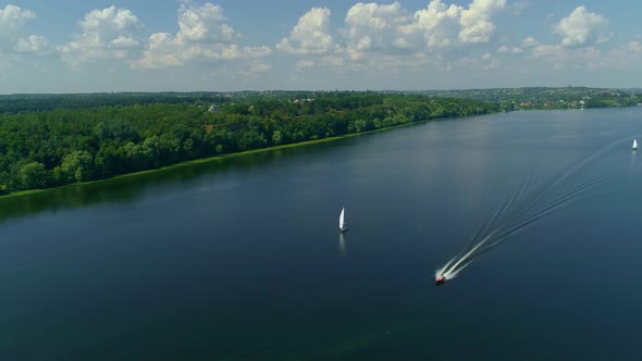 Aerial Drone Footage of Regatta or Sailing Race at Dnipro River