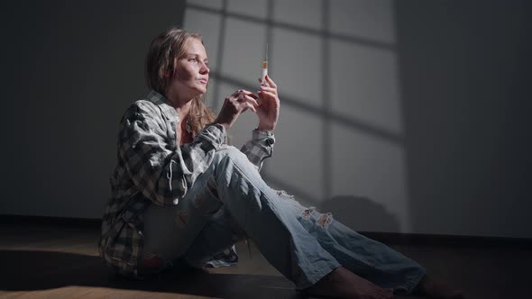 Drug Addict Depressed Woman Injecting