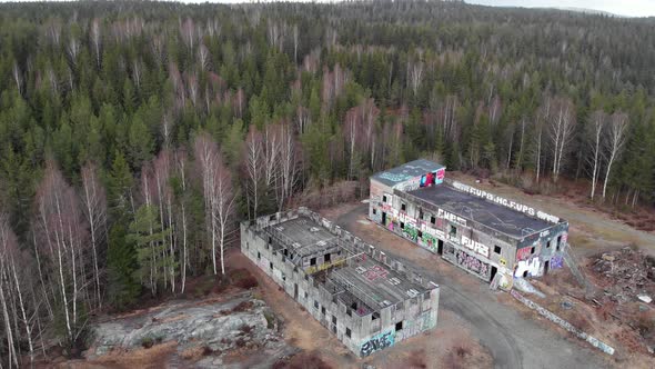 Abandoned Place Famous for Airsoft Game Aerial Establishing alt