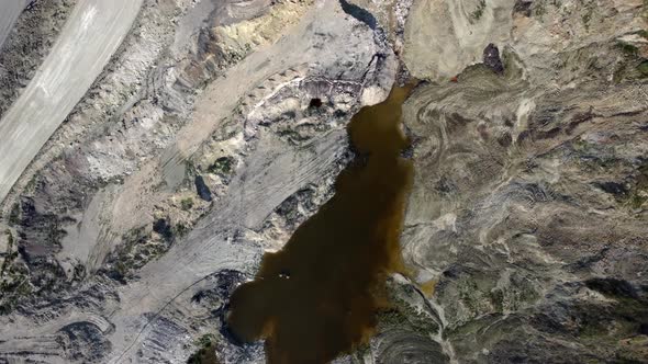 Aerial/Drone view open mine pit coal mining activity