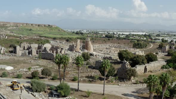 Drone Video of the Ruins of an Ancient City with Archeological Excavations alt
