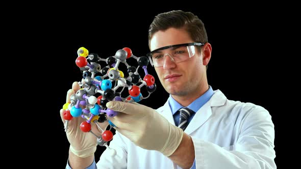 Scientist experimenting molecule structure alt
