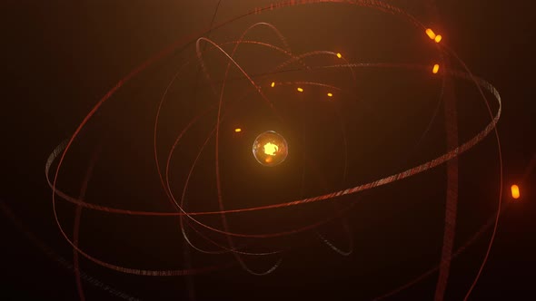 Orange atom concept shining glowing proton neutron nucleus