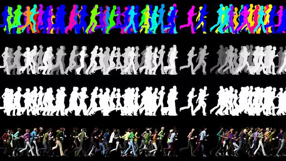 Crowd of People Running in One Direction - 3D Video Element alt