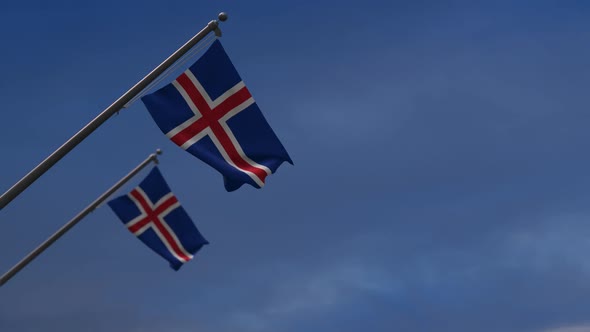 Iceland Flags In The Blue Sky - 2K