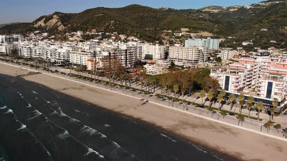 Drone Footage of the Southern Albanian Riviera City of Vlore and the Karaburun Peninsula