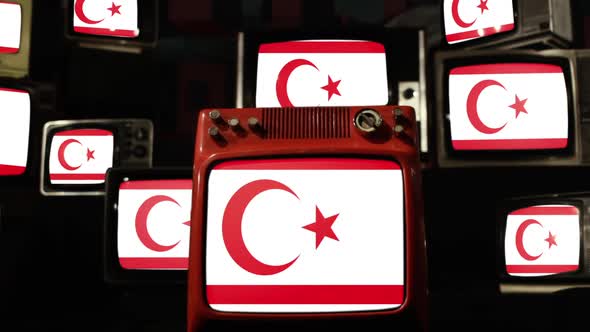 Flag of Northern Cyprus and Retro TVs. alt