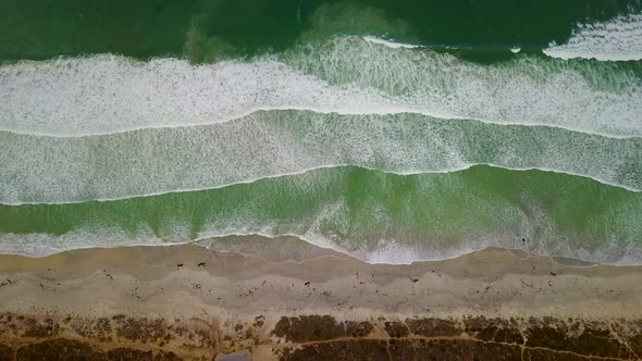 Aerial view of wild beach and surf waves in South Africa. alt