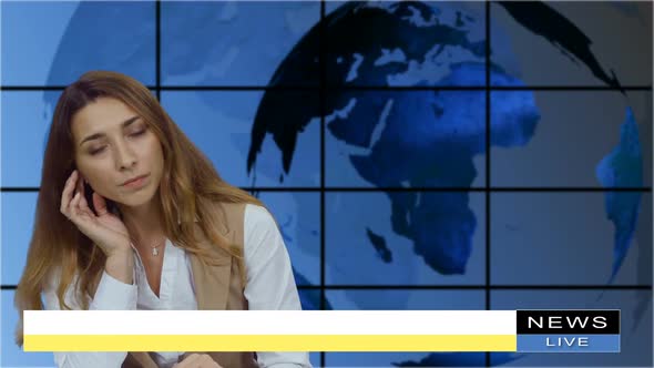 Female Anchorwoman, News Presenter Talking in Broadcasting Studio alt